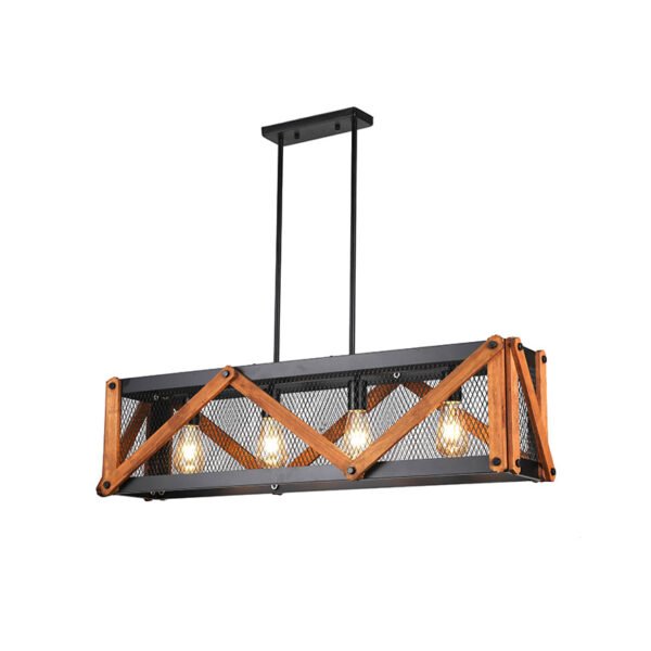LAMPARA COLGANTE METAL MADERA 4*E27 NEGRO